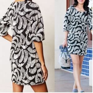 Anthropologie Maeve Windfall Textured White Black Short Mini Dress S Boho Summer